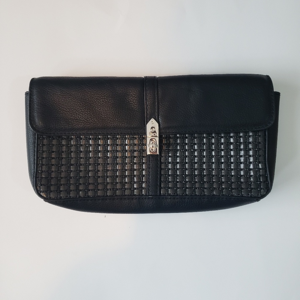 BNWT French connection black basket weave clutch